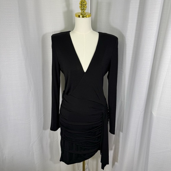 NWOT Alice + Olivia Kyra Black Mini Dress Drapey Ruched Whimsygoth Womens 12 - Picture 4 of 16